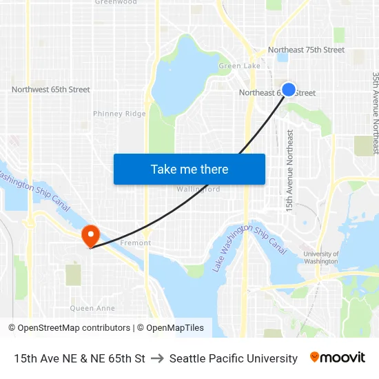 15th Ave NE & NE 65th St to Seattle Pacific University map