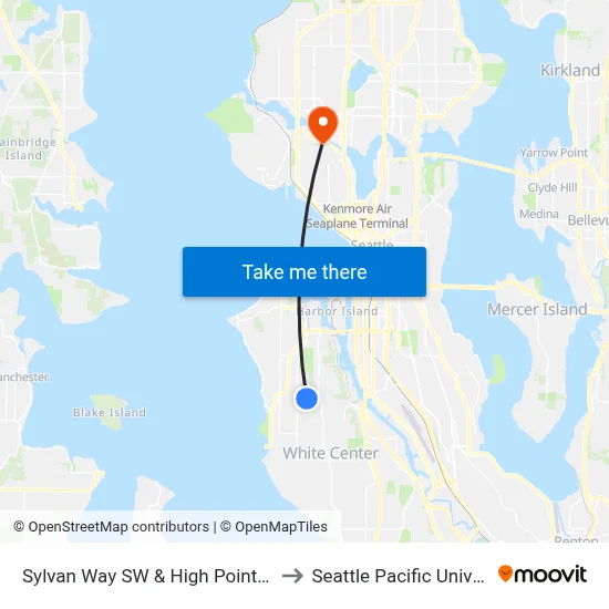 Sylvan Way SW & High Point Dr SW to Seattle Pacific University map