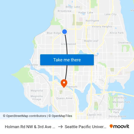 Holman Rd NW & 3rd Ave NW to Seattle Pacific University map