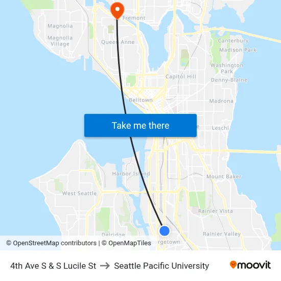 4th Ave S & S Lucile St to Seattle Pacific University map