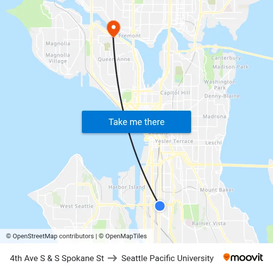 4th Ave S & S Spokane St to Seattle Pacific University map