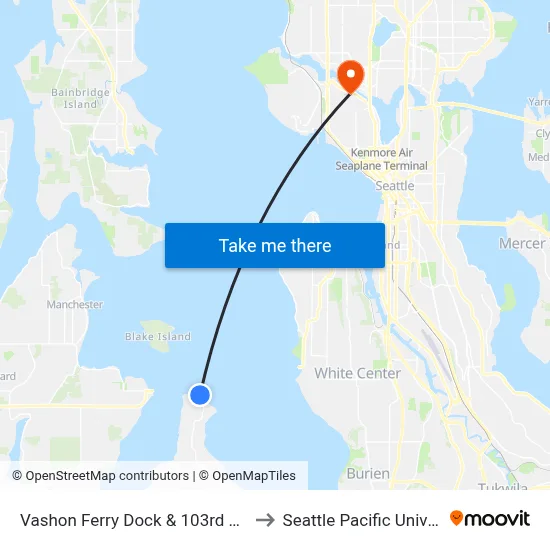 Vashon Ferry Dock & 103rd Ave SW to Seattle Pacific University map