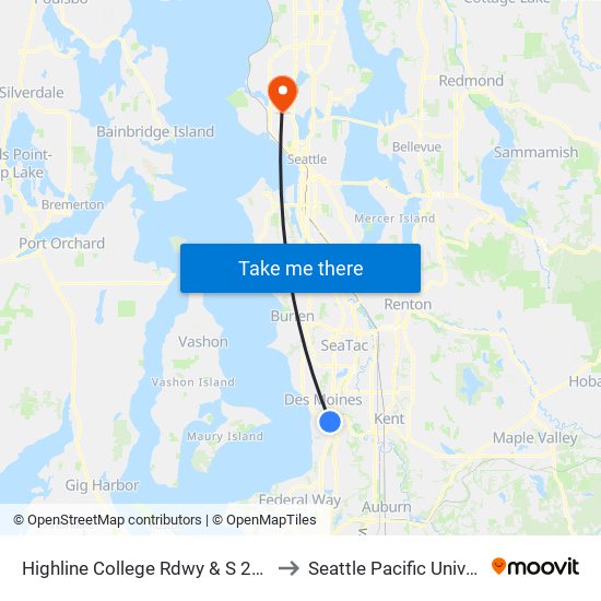 Highline College Rdwy & S 240th St to Seattle Pacific University map