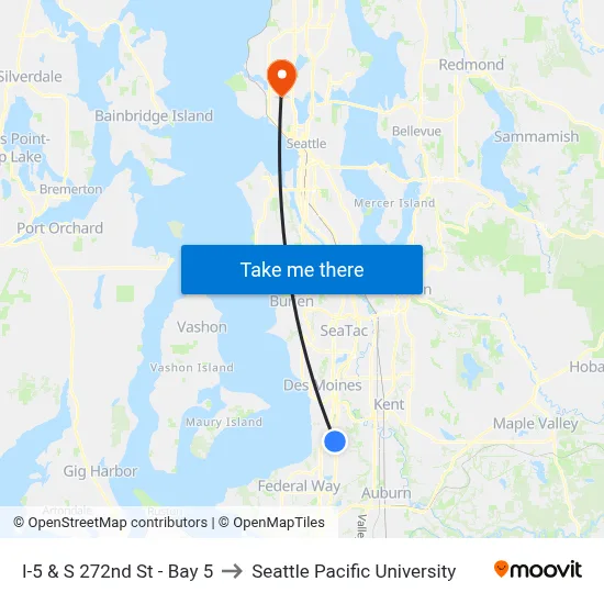 I-5 & S 272nd St - Bay 5 to Seattle Pacific University map