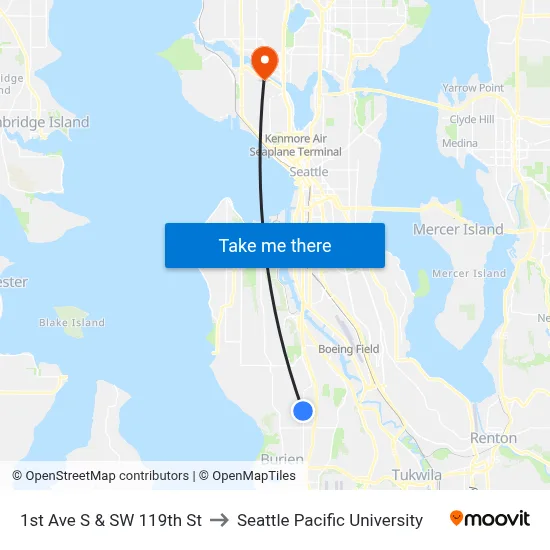 1st Ave S & SW 119th St to Seattle Pacific University map
