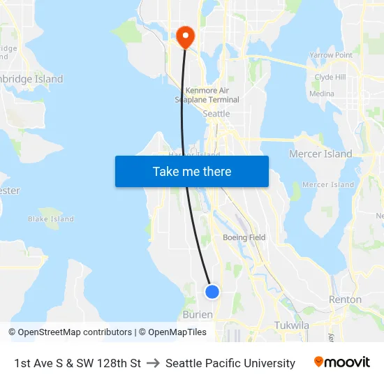 1st Ave S & SW 128th St to Seattle Pacific University map