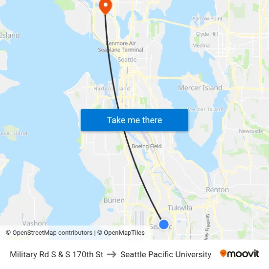 Military Rd S & S 170th St to Seattle Pacific University map