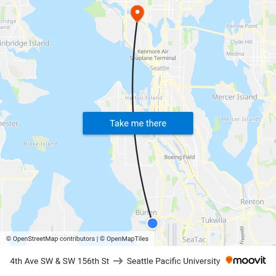 4th Ave SW & SW 156th St to Seattle Pacific University map