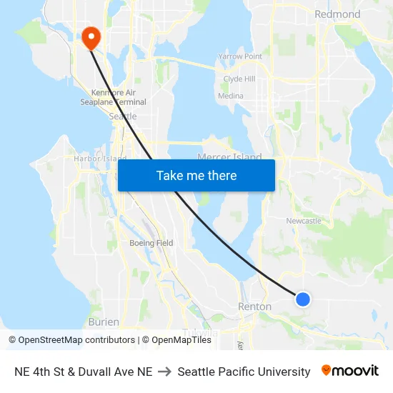 NE 4th St & Duvall Ave NE to Seattle Pacific University map