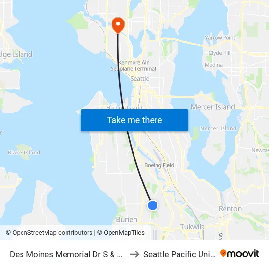 Des Moines Memorial Dr S & S 128th St to Seattle Pacific University map