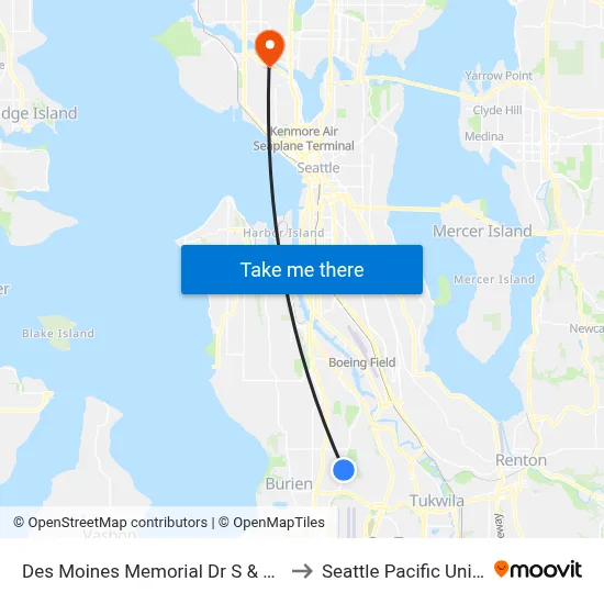 Des Moines Memorial Dr S & S 138th St to Seattle Pacific University map