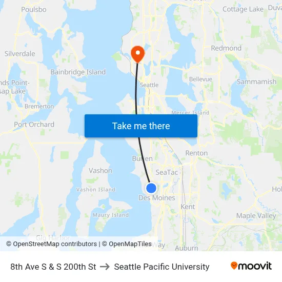 8th Ave S & S 200th St to Seattle Pacific University map