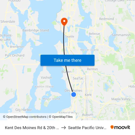Kent Des Moines Rd & 20th Ave S to Seattle Pacific University map