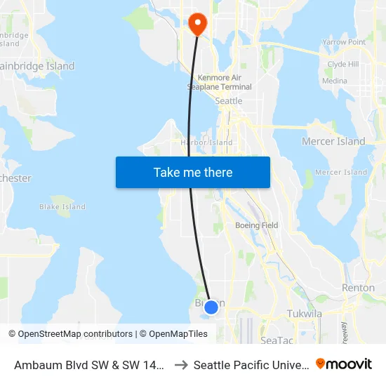Ambaum Blvd SW & SW 148th St to Seattle Pacific University map