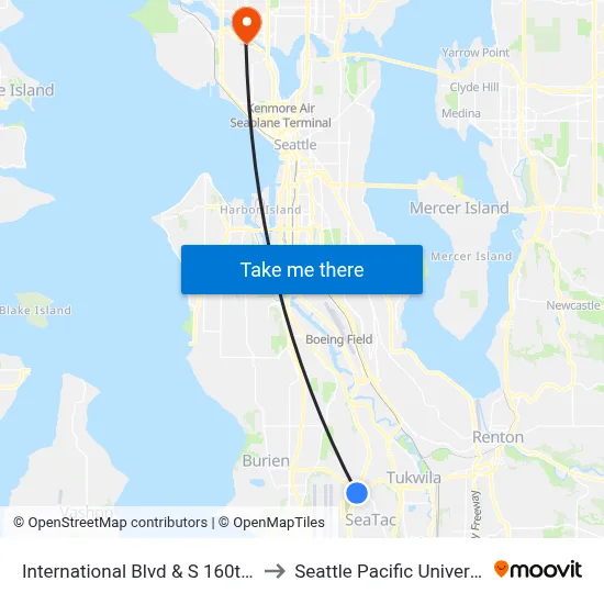 International Blvd & S 160th St to Seattle Pacific University map