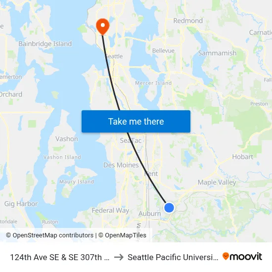 124th Ave SE & SE 307th Pl to Seattle Pacific University map