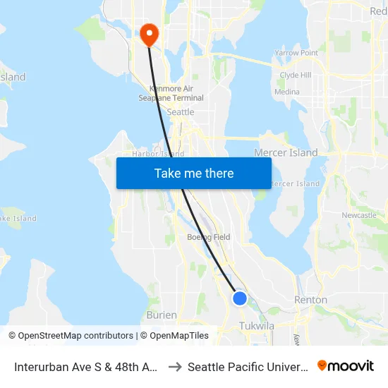 Interurban Ave S & 48th Ave S to Seattle Pacific University map