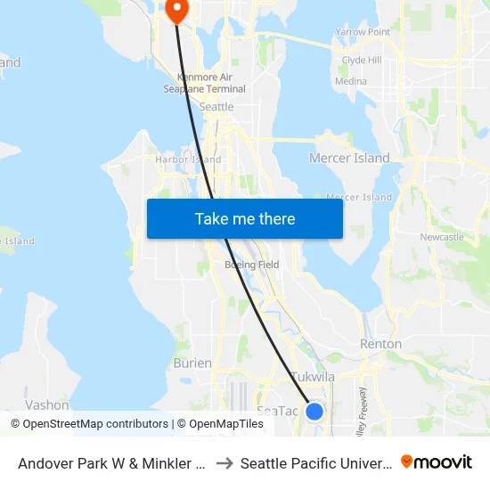 Andover Park W & Minkler Blvd to Seattle Pacific University map