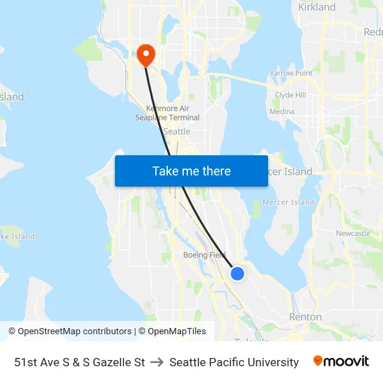 51st Ave S & S Gazelle St to Seattle Pacific University map
