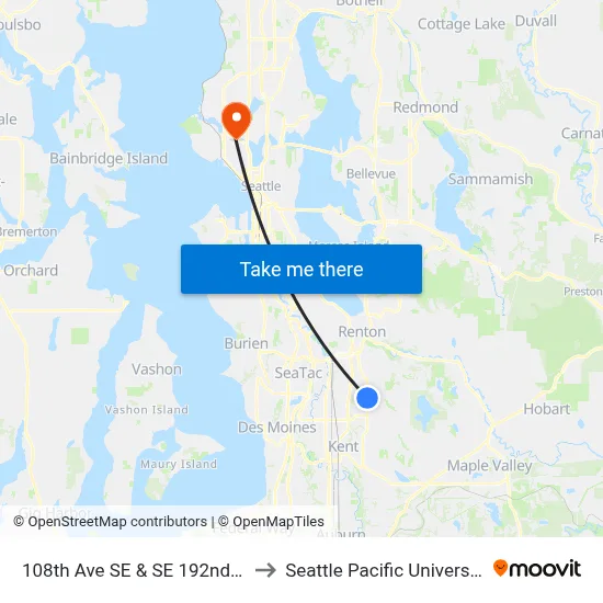 108th Ave SE & SE 192nd St to Seattle Pacific University map