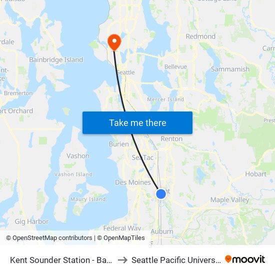 Kent Sounder Station - Bay 3 to Seattle Pacific University map