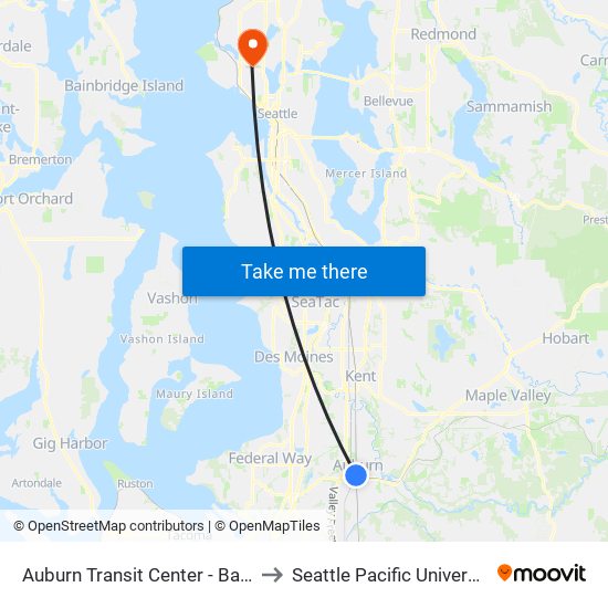 Auburn Transit Center - Bay 1 to Seattle Pacific University map