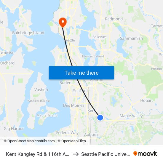 Kent Kangley Rd & 116th Ave SE to Seattle Pacific University map