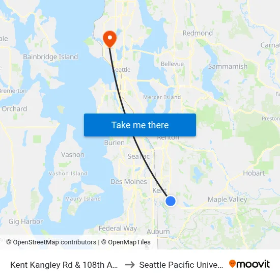 Kent Kangley Rd & 108th Ave SE to Seattle Pacific University map