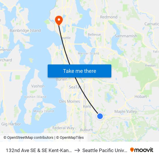 132nd Ave SE & SE Kent-Kangley Rd to Seattle Pacific University map