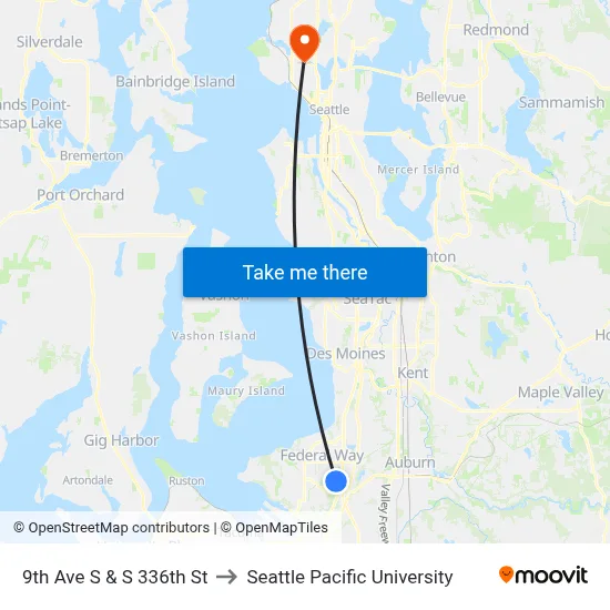9th Ave S & S 336th St to Seattle Pacific University map