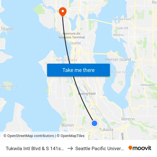 Tukwila Intl Blvd & S 141st St to Seattle Pacific University map