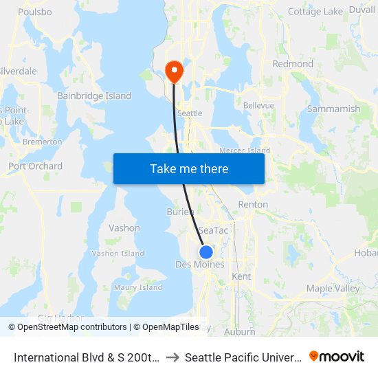 International Blvd & S 200th St to Seattle Pacific University map