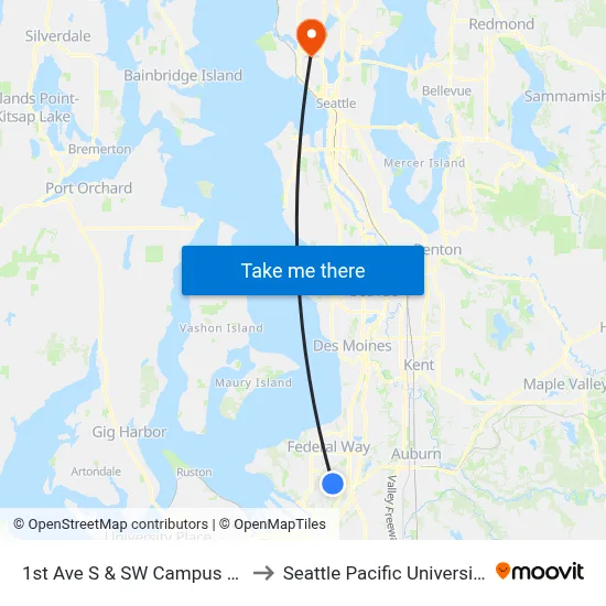 1st Ave S & SW Campus Dr to Seattle Pacific University map