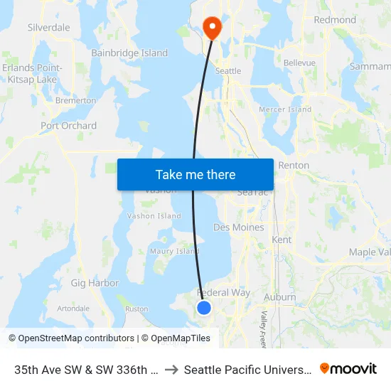 35th Ave SW & SW 336th St to Seattle Pacific University map
