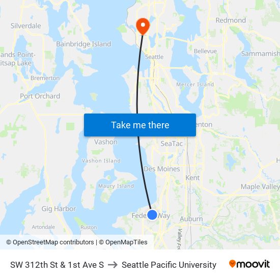 SW 312th St & 1st Ave S to Seattle Pacific University map