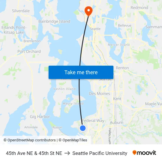 45th Ave NE & 45th St NE to Seattle Pacific University map