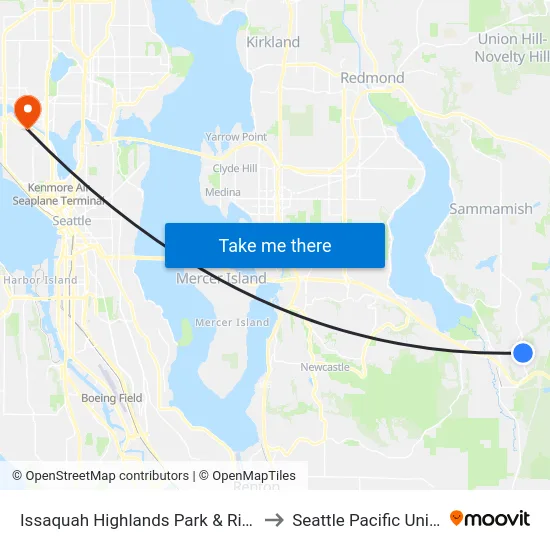 Issaquah Highlands Park & Ride - Bay 1 to Seattle Pacific University map