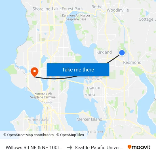 Willows Rd NE & NE 100th St to Seattle Pacific University map