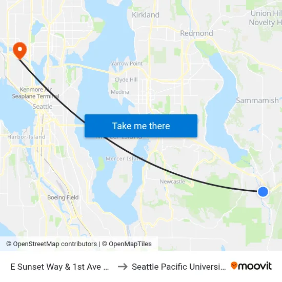 E Sunset Way & 1st Ave NE to Seattle Pacific University map