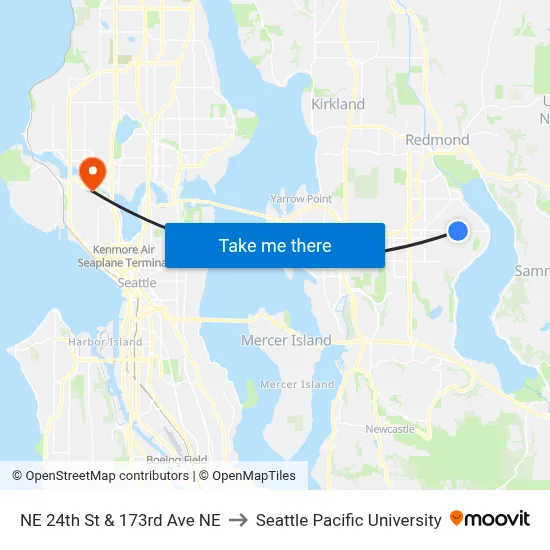 NE 24th St & 173rd Ave NE to Seattle Pacific University map