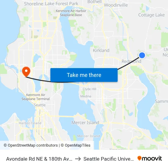 Avondale Rd NE & 180th Ave NE to Seattle Pacific University map