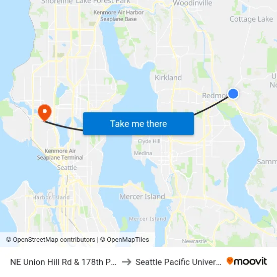 NE Union Hill Rd & 178th Pl NE to Seattle Pacific University map