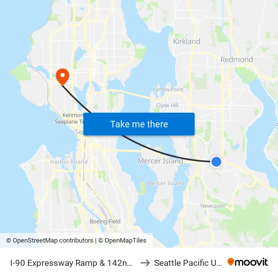 I-90 Expressway Ramp & 142nd Pl SE - Bay 3 to Seattle Pacific University map