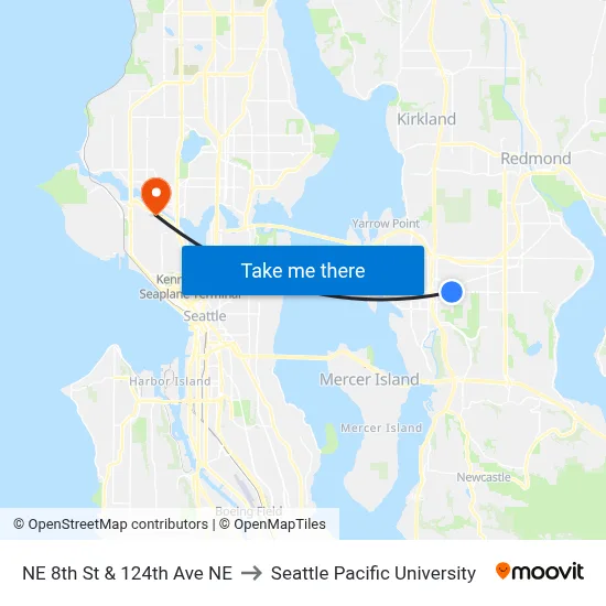 NE 8th St & 124th Ave NE to Seattle Pacific University map