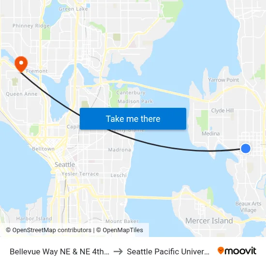 Bellevue Way NE & NE 4th St to Seattle Pacific University map