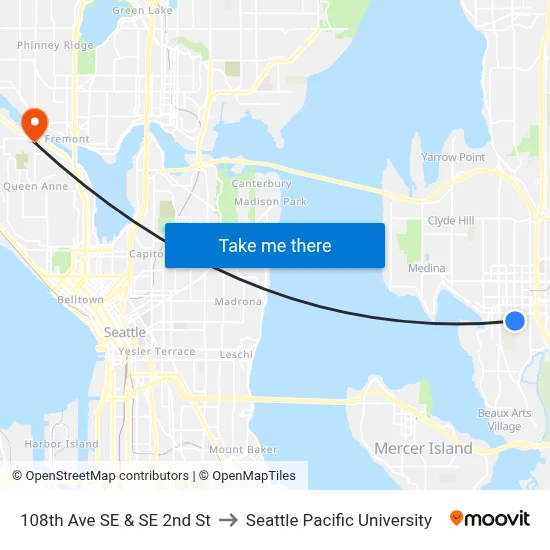 108th Ave SE & SE 2nd St to Seattle Pacific University map