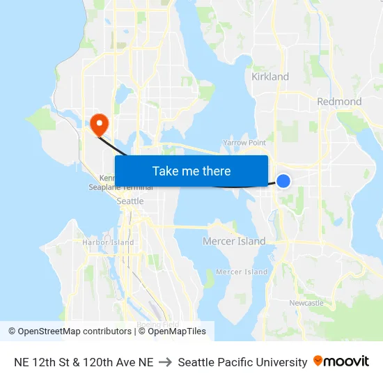NE 12th St & 120th Ave NE to Seattle Pacific University map