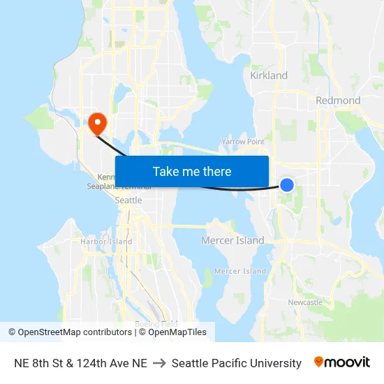 NE 8th St & 124th Ave NE to Seattle Pacific University map