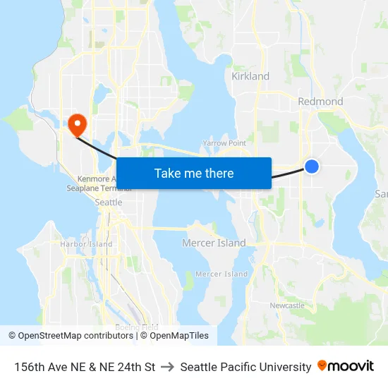 156th Ave NE & NE 24th St to Seattle Pacific University map