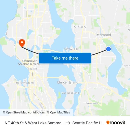 NE 40th St & West Lake Sammamish Pkwy SE to Seattle Pacific University map